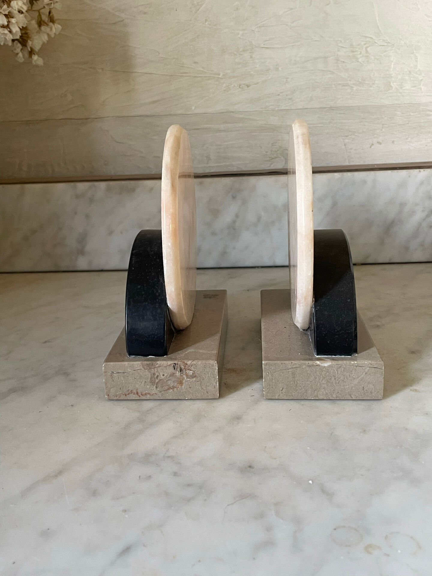 Pair of Art Deco marble and onyx bookends