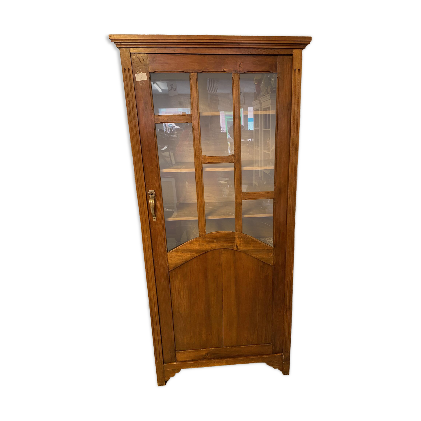 1940s school library in light oak with glass door and shelves