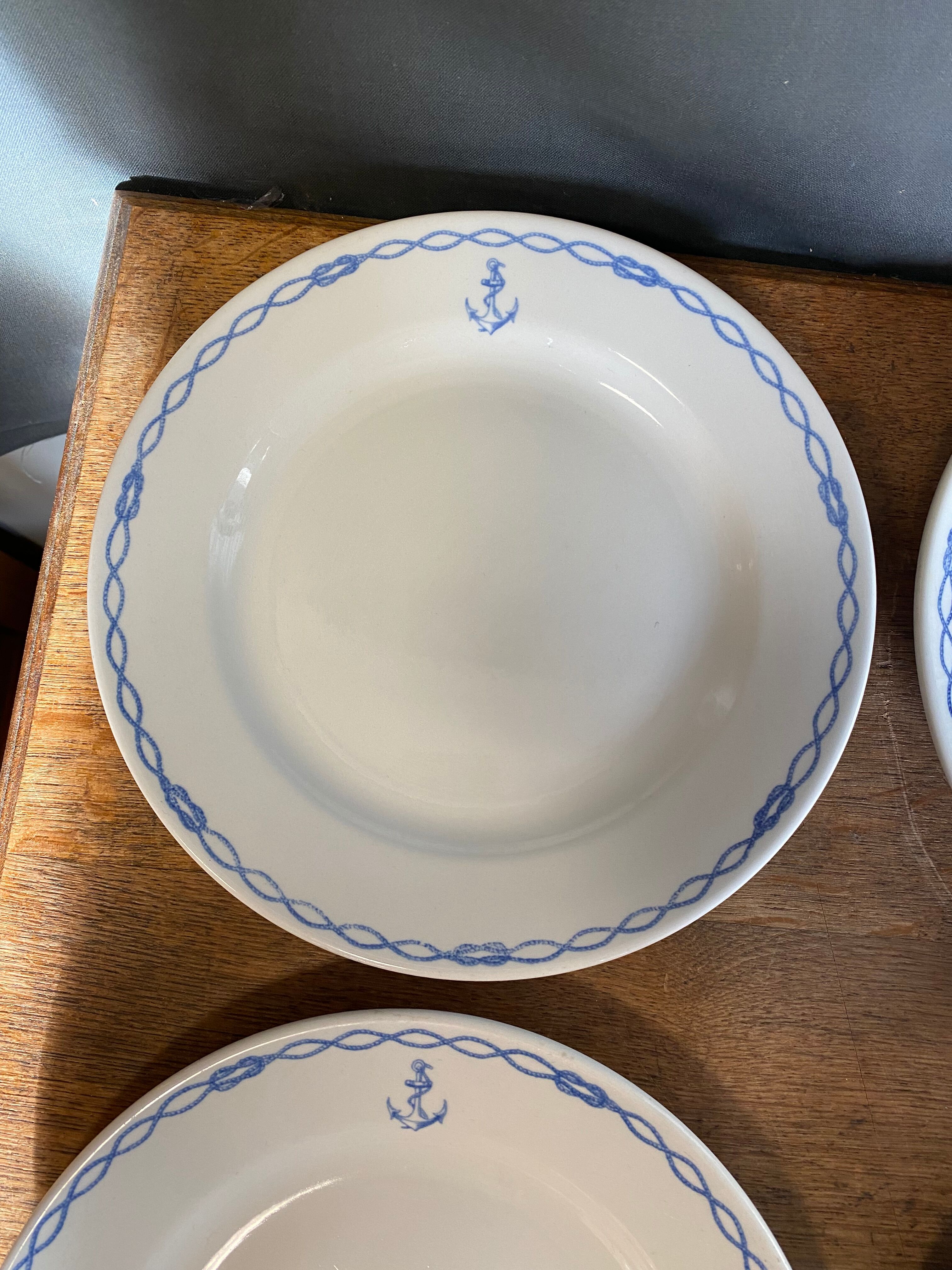 6 plates in Sarreguemines porcelain anchor and knots