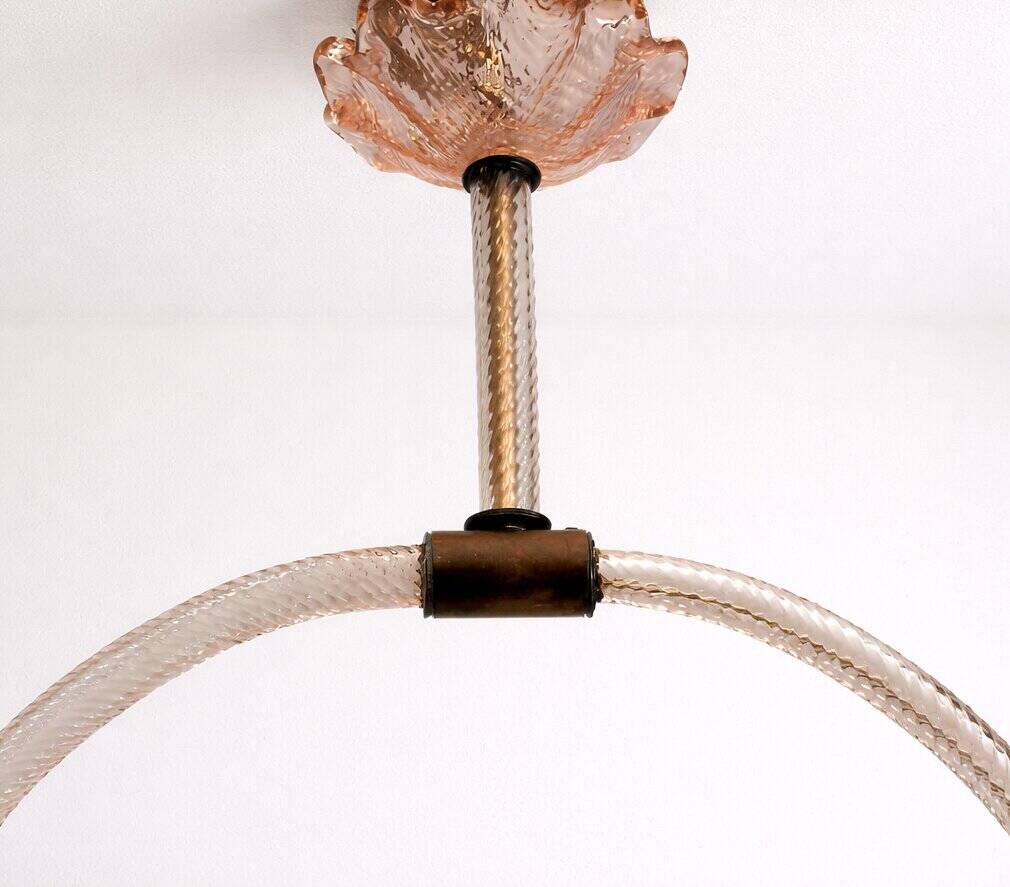 Art Deco Chandelier attributed to Barovier & Toso, Murano Glass, 1940s