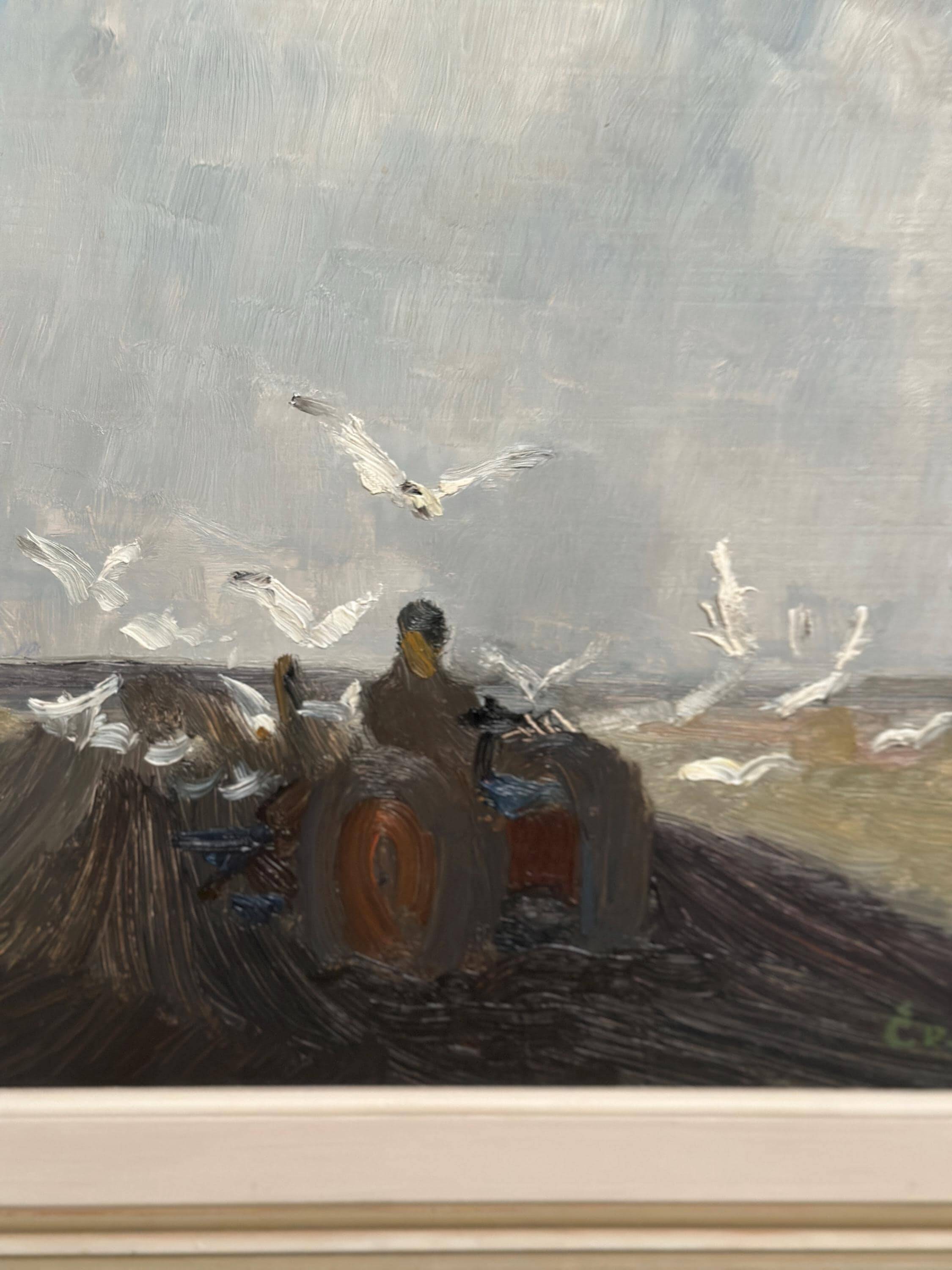 Original Mid Century Swedish Oil on Canvas – Tractor by Evert Färhm