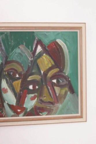 Original Swedish Oil on Canvas “Faces” by Eyvind Olesen Vintage & Framed