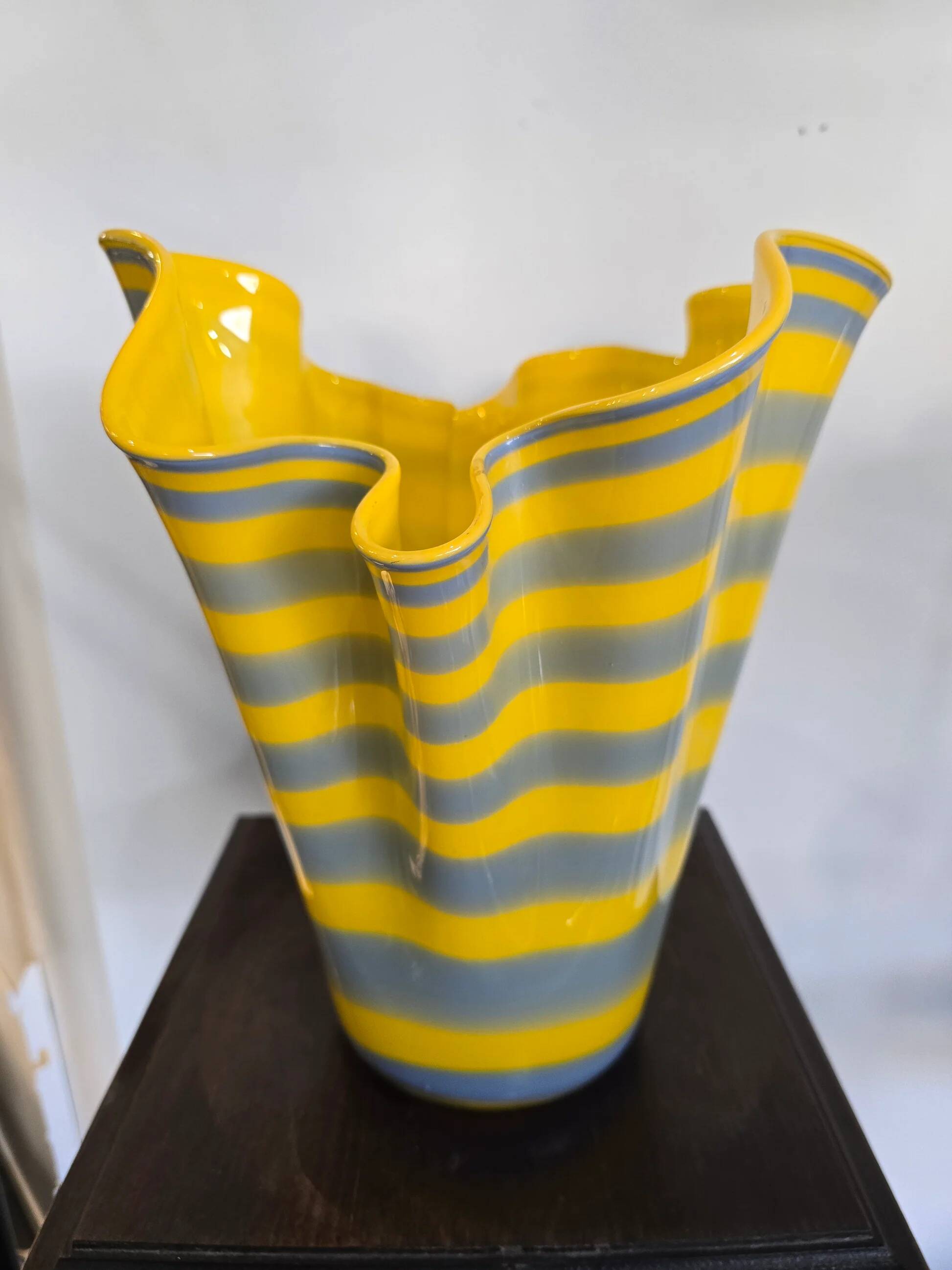 Alicja blown glass vase – Yellow and grey stripes – Free form – H.31 cm