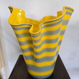 Alicja blown glass vase – Yellow and grey stripes – Free form – H.31 cm