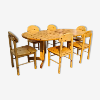 Pine extendable dining table set with 6 chairs