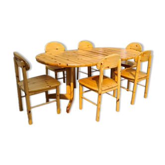 Pine extendable dining table set with 6 chairs