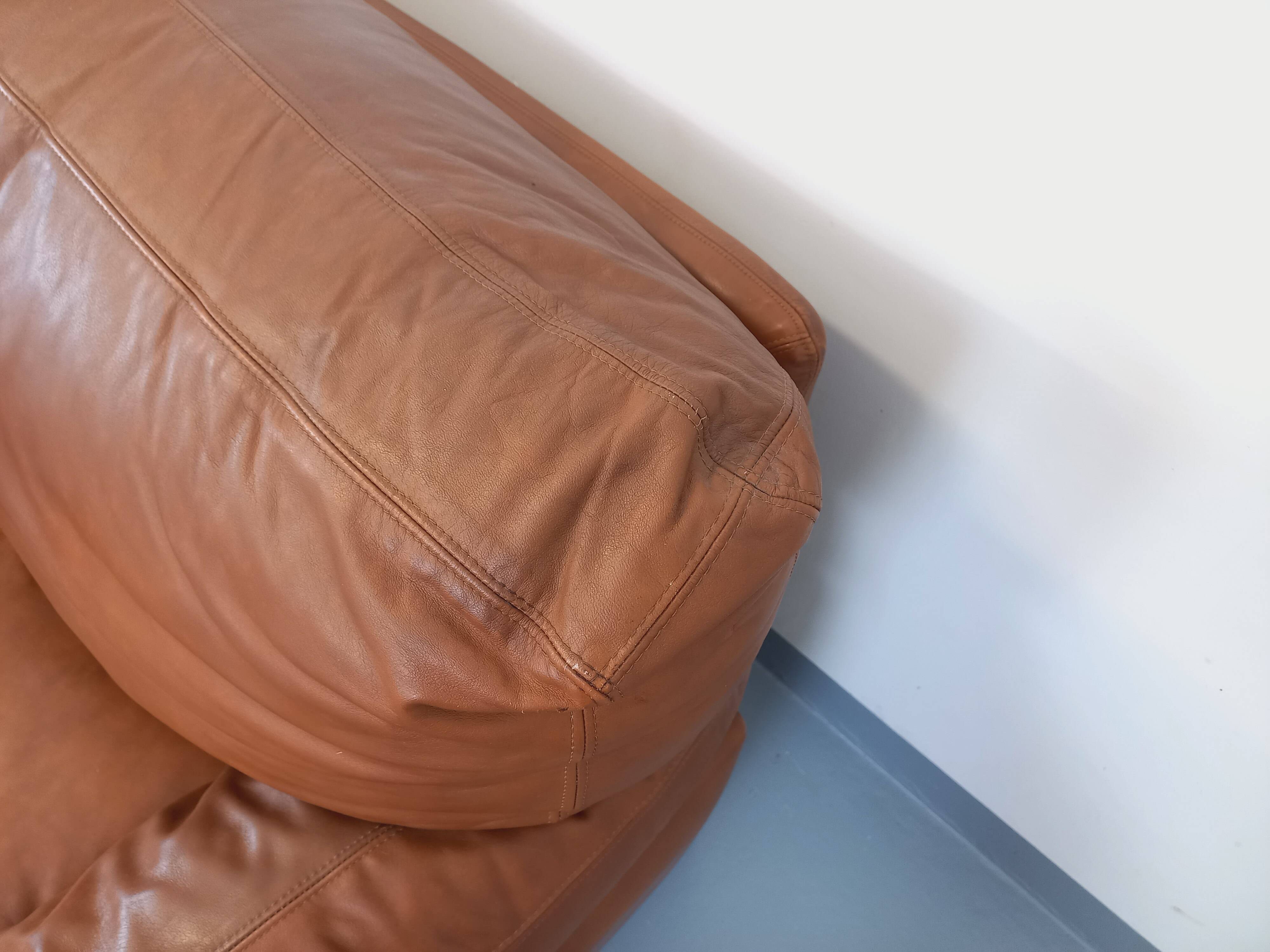 Pair of vintage Coquelicot lounge chairs by Tito Agnoli for Poltrona Frau in leather from the 70s