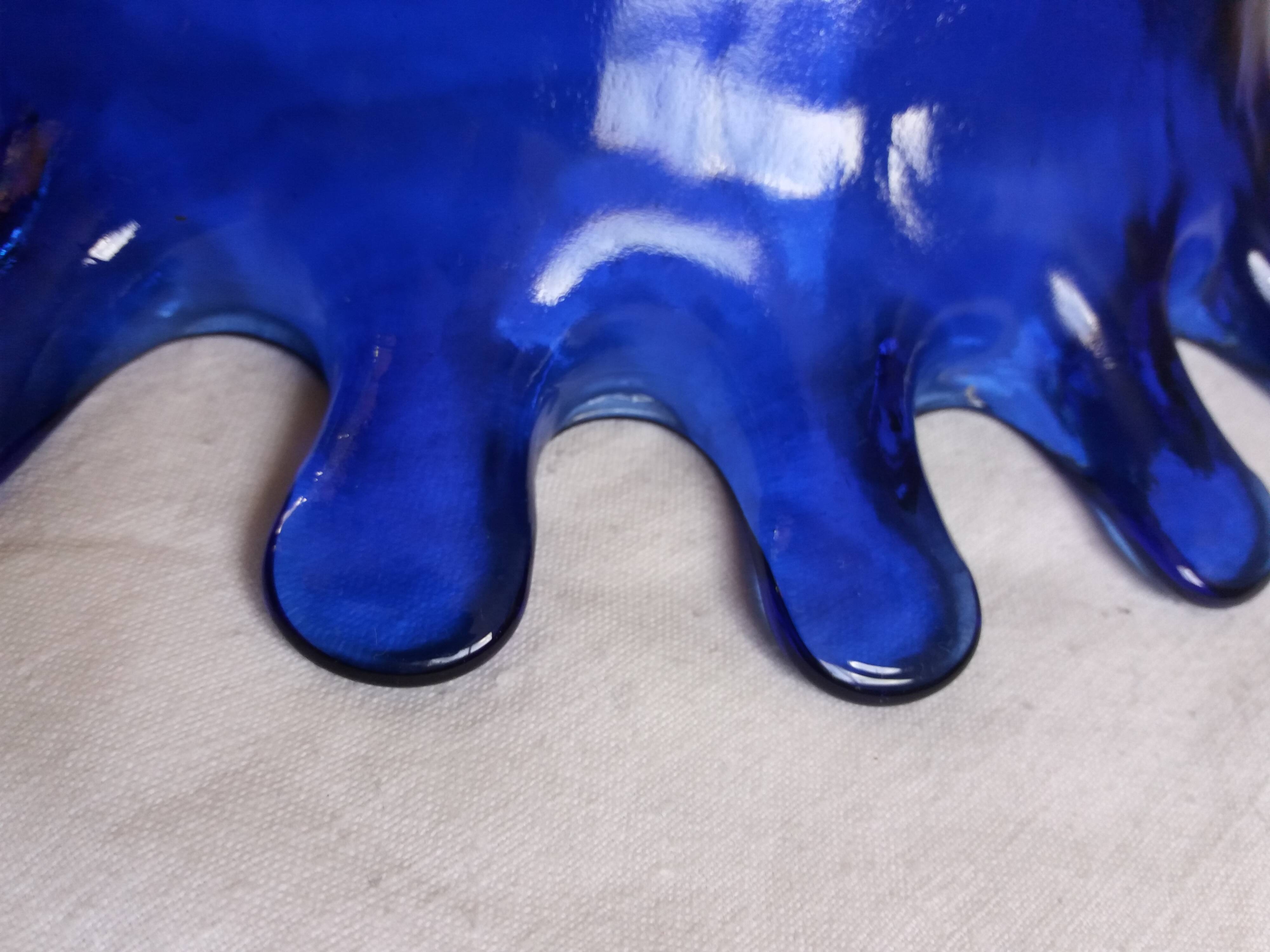 Blue glass salad bowl