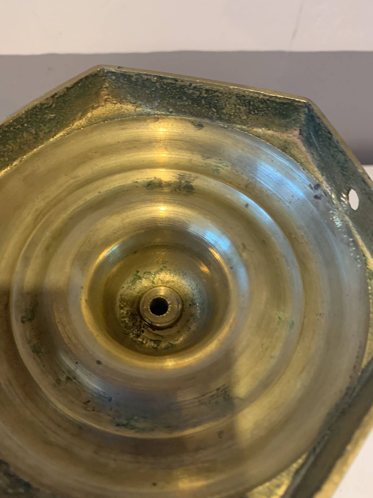 Large vintage golden brass candle holder