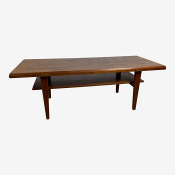 Table basse scandinave vintage en teck avec double plateau, années 60