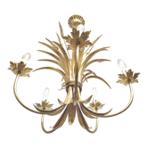 Italian chandelier leaves ears of wheat golden metal 60s/70s