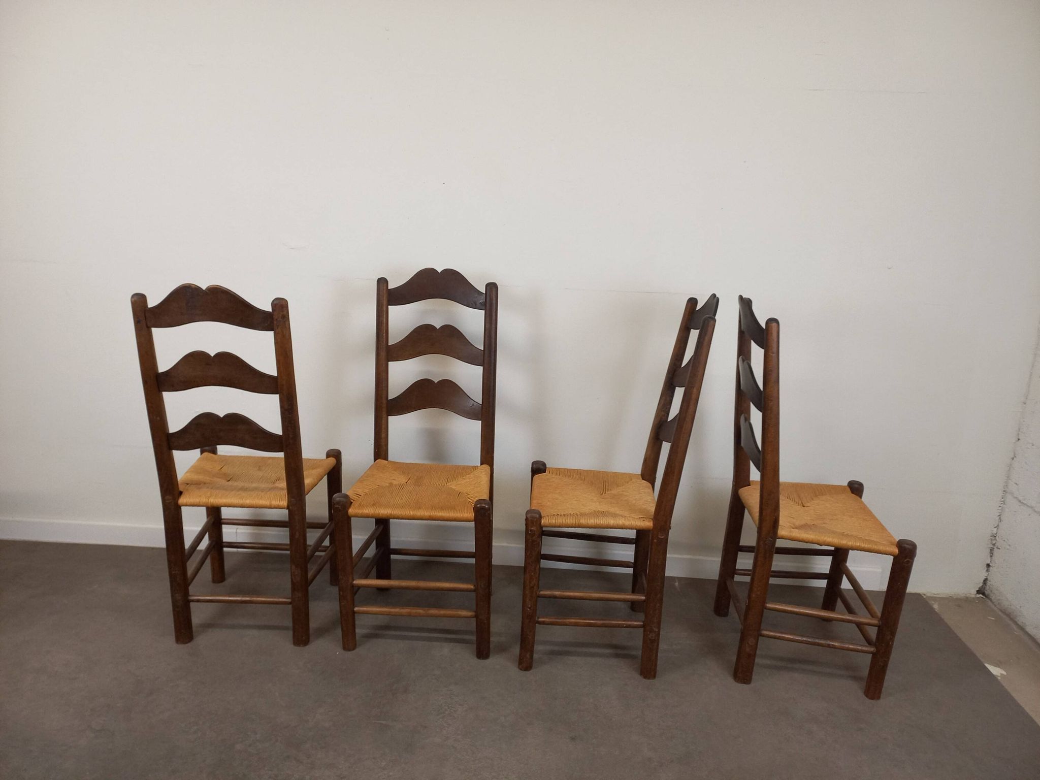 Straw brutalist chairs, set of 4