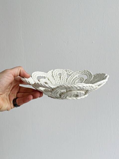 Antique twisted white porcelain basket