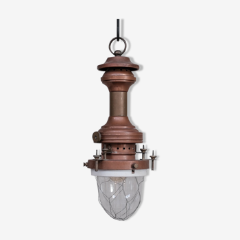 Copper, Brass and Glass Antique Industrial Pendant Light