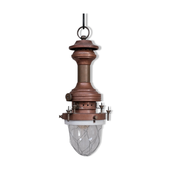 Copper, Brass and Glass Antique Industrial Pendant Light