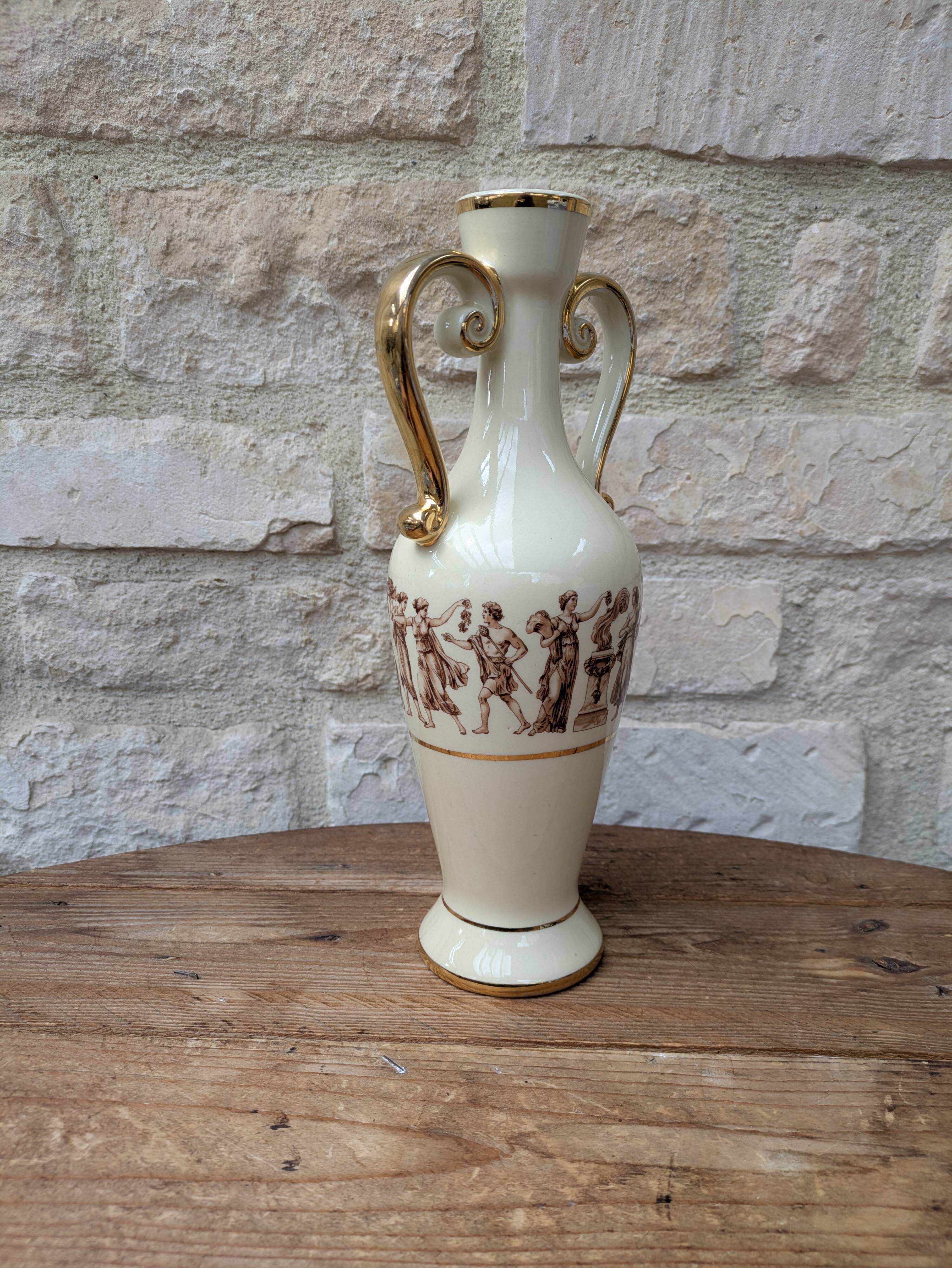 Antique amphora-shaped vase with Roman or Greek decoration