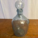 Antique Biot bottle blue bubble blown glass + vintage stopper