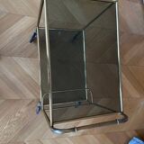 Vintage chrome rolling table 2 smoked glass shelves