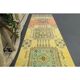 1970s Turkish Oushak Handmade Wool Cotton Yellow Runner 81x362