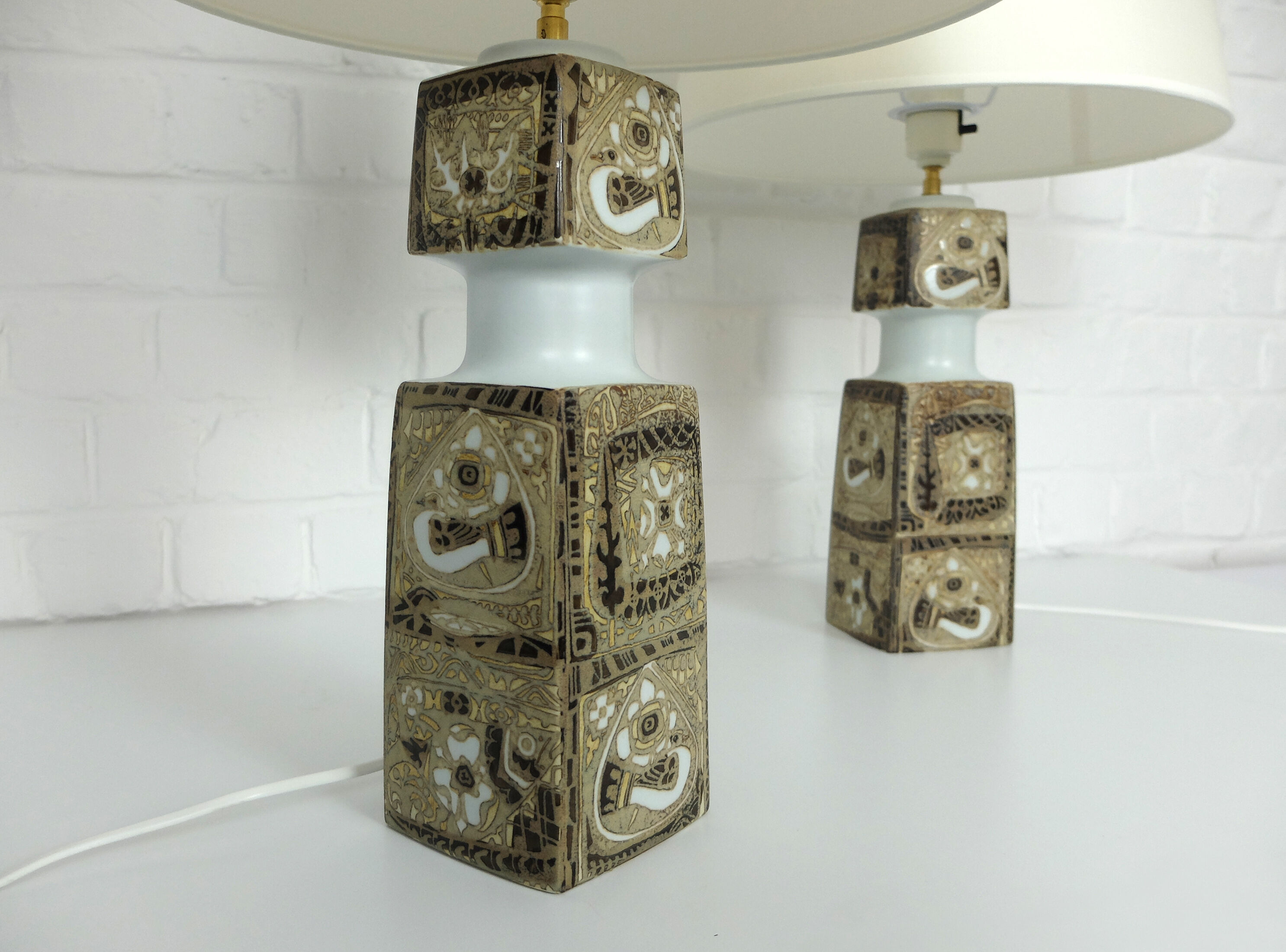 Paire de lampes danoises en céramique, design Nils Thorsson pour Fog&Morup, Royal Copenhagen