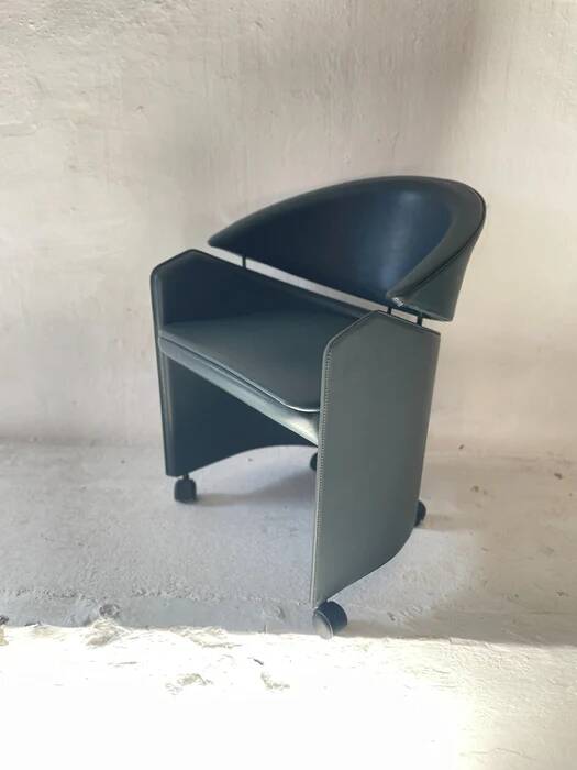 Italian leather armchair on casters by Matteo Grassi, 1990s