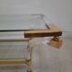 Square coffee table in brass, lucite and glass hollywood regency