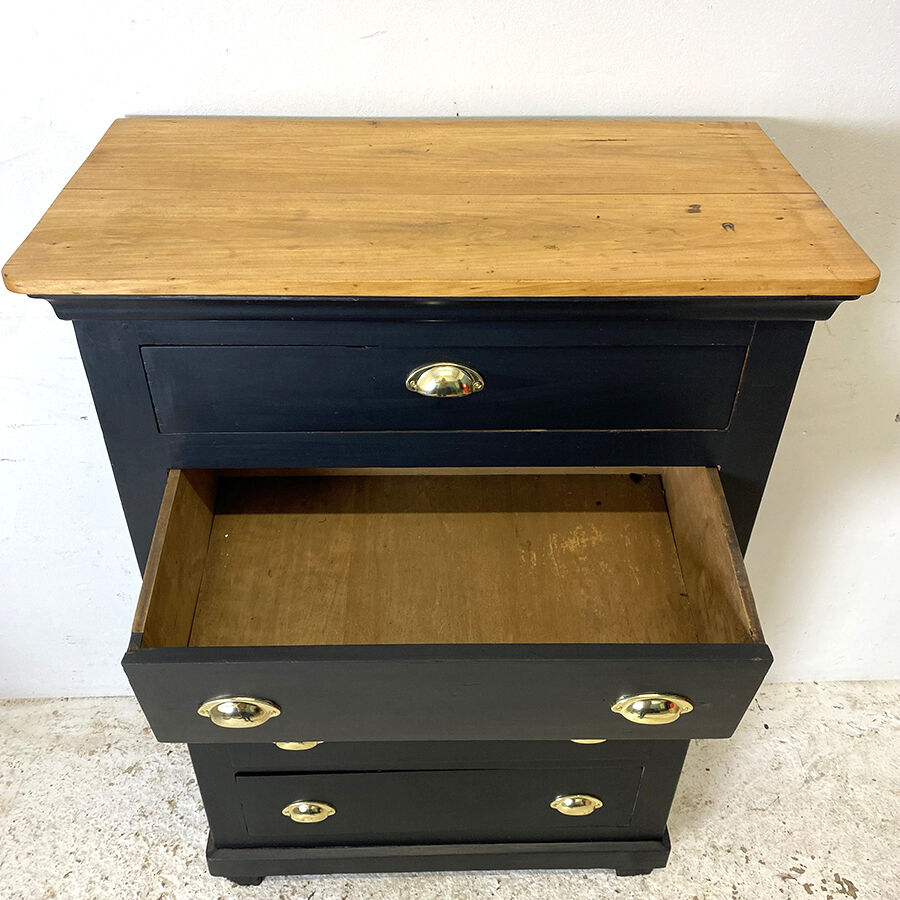 Blackened wooden chiffonnier and varnished top