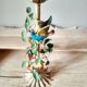 Painted metal candle holder lamp - wrought iron fruit and bird lamp base