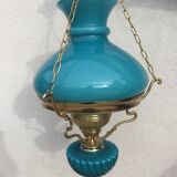 Pendant light in turquoise green opaline & brass