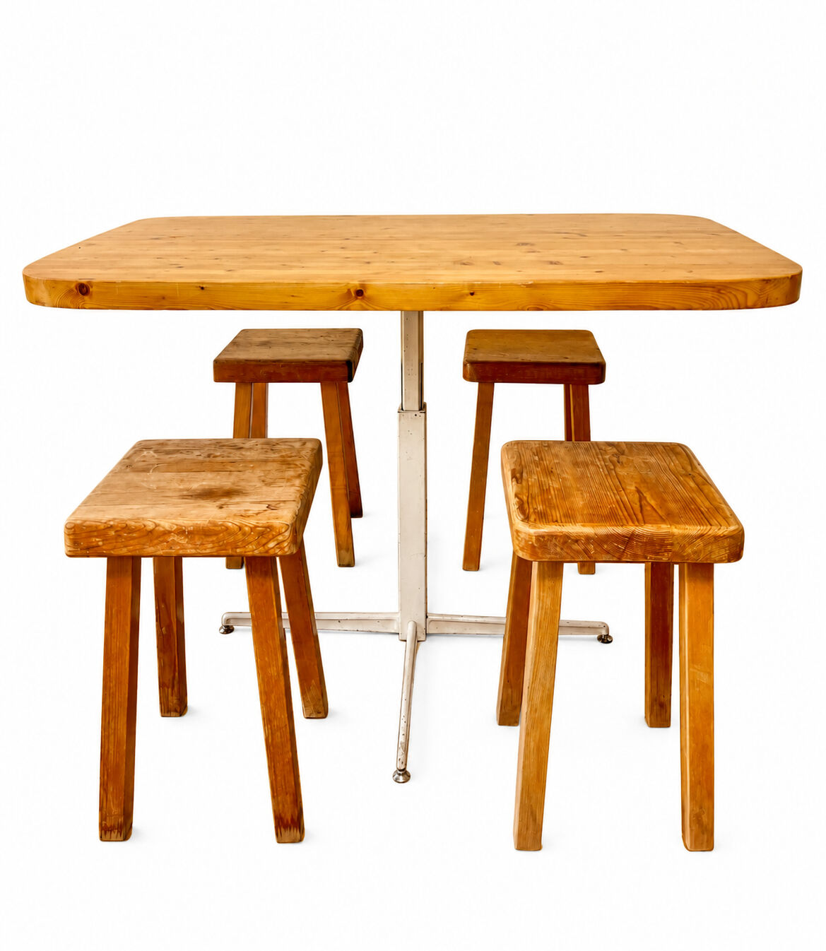 Table et 4 tabourets de Charlotte Perriand, les Arcs, 1960s