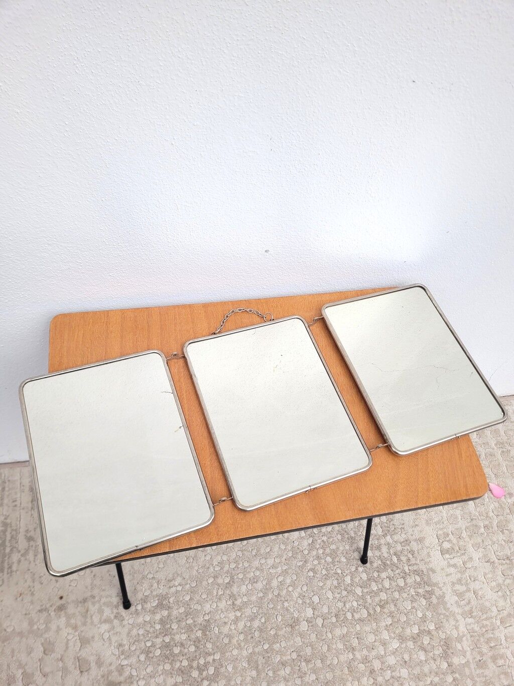 Vintage black triptych barber mirror