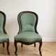 Pair of Louis XV armchairs in wood and green fabric.