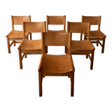Vintage Kotka Dining Chairs Tomas Jelinek IKEA, Pine Leather 1980s Set of 6