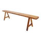Banc rustique en bois massif de ferme avec pieds tréteaux - 1960s