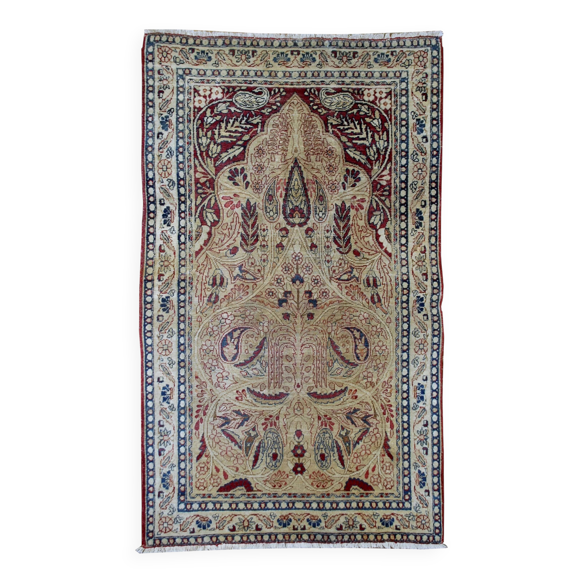Tapis persan Kerman Lavar antique fait main 90 cm x 146 cm années 1880