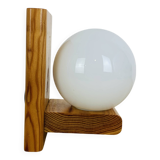 Pine and opaline globe wall lamp from the 70s
