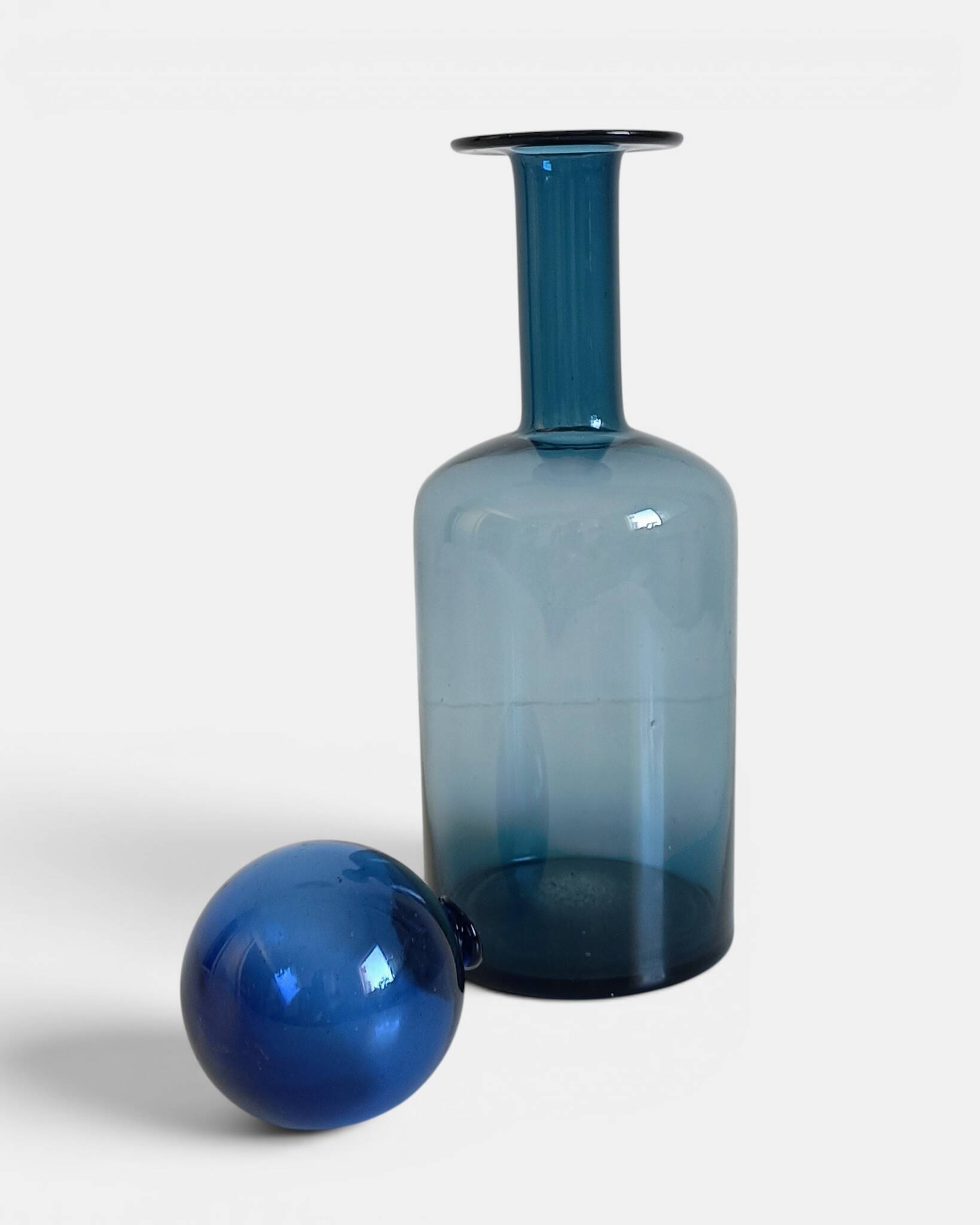 Scandinavia Modern Otto Bauer for Holmegaard Blue Glass Bottle Decanter
