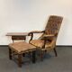 Antique Chesterfield Wing Chair with Stool and English Side Table