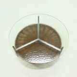 Round Coffee table with Rattan Magazine Rack and Glass Top 1960s