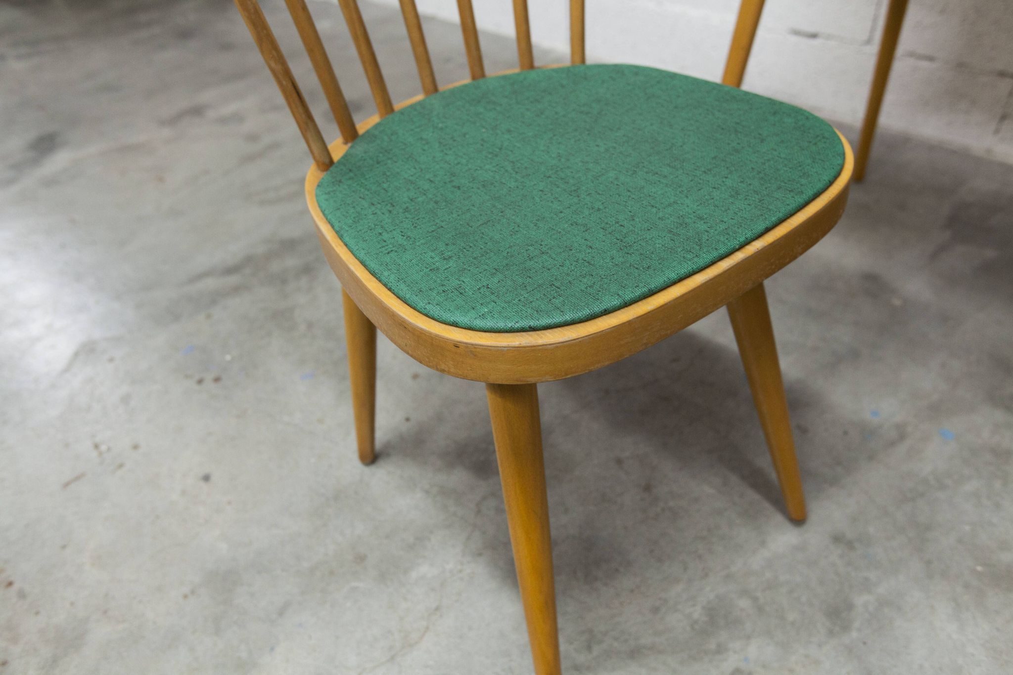 Baumann desk and chair, 1960s, Formica, wood and black, green seat