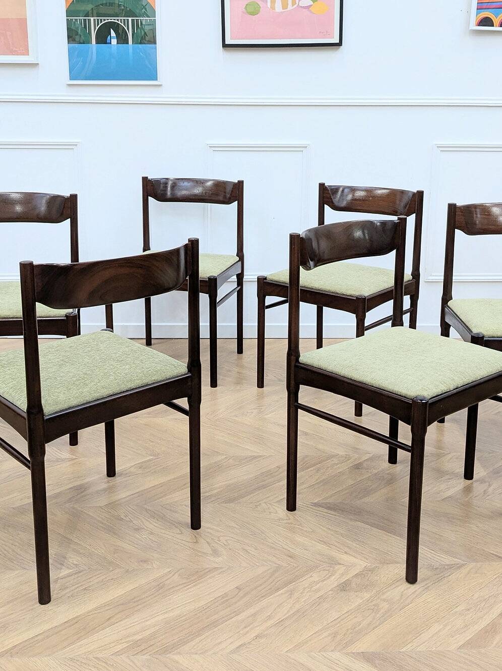 6 chaises scandinaves vintage verte