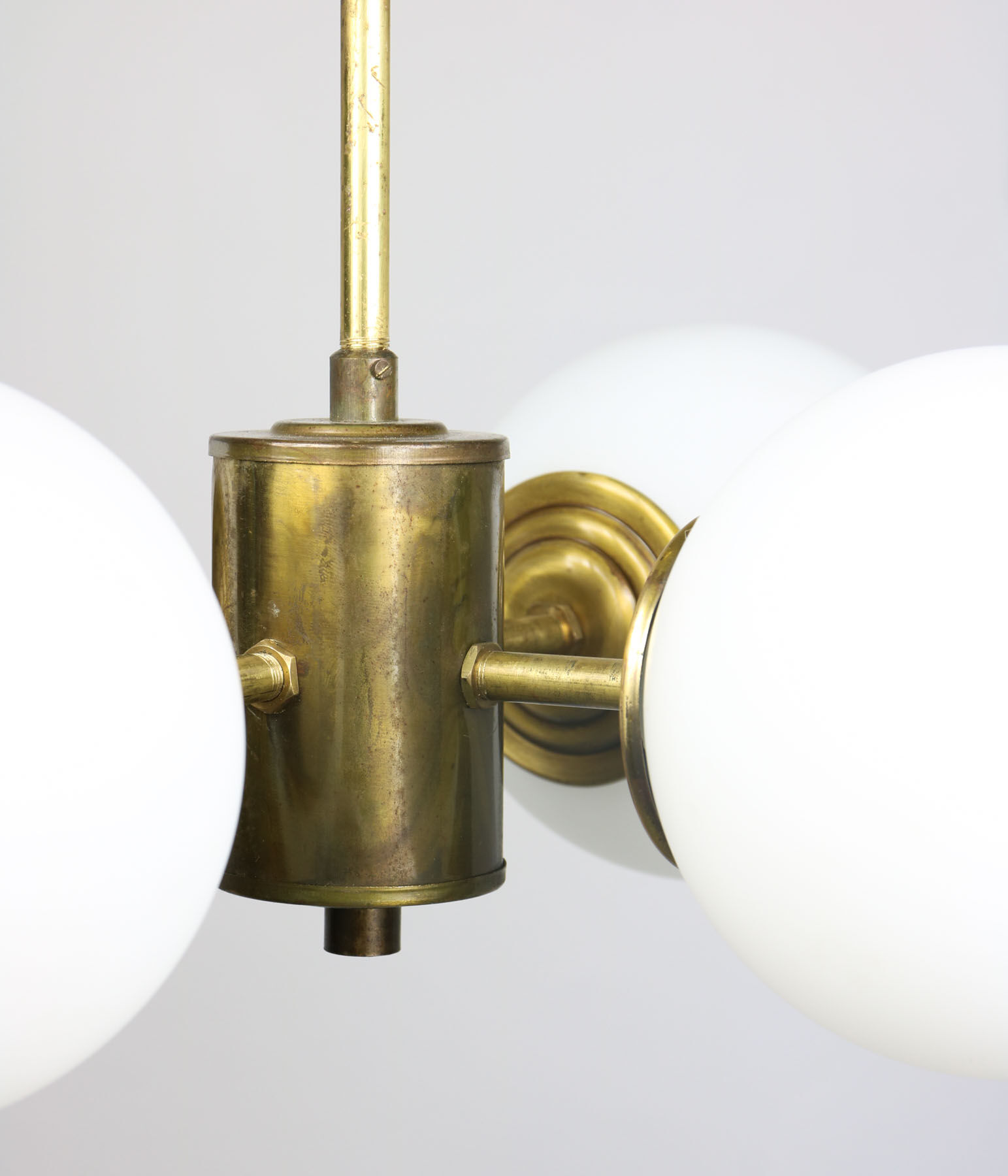 Mid-century Brass and Opaline Chandelier