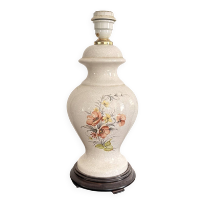 Ancien pied de lampe balustre en céramique à décor floral