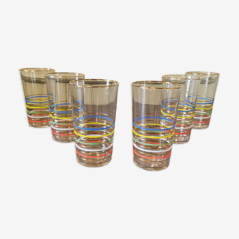 Suite de 6 verres vintages à rayures multicolores