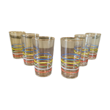 Suite of 6 vintage glasses with multicolored stripes