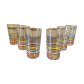 Suite of 6 vintage glasses with multicolored stripes