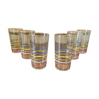 Suite of 6 vintage glasses with multicolored stripes