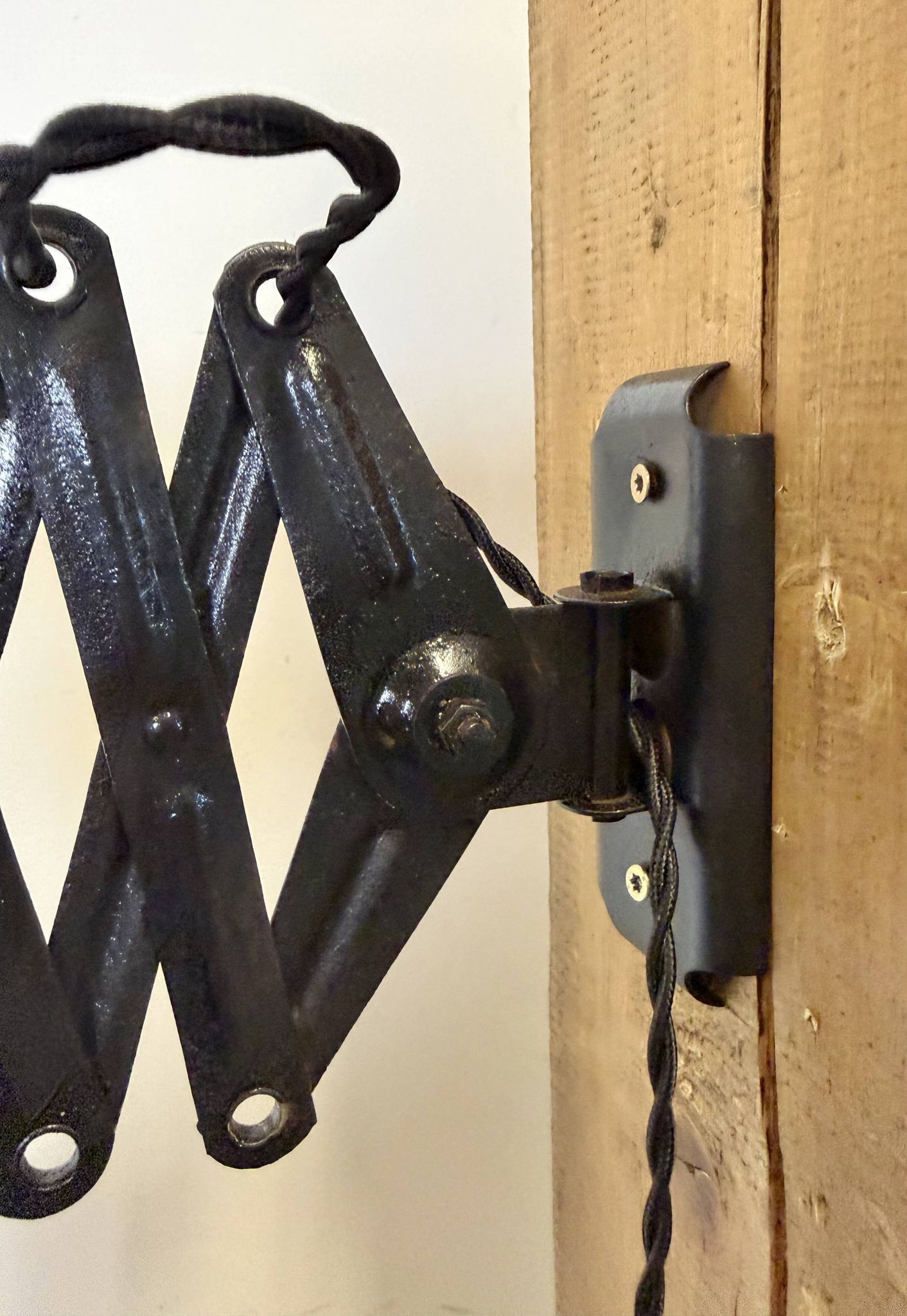Industrial Black Enamel Scissor Wall Lamp, 1930s