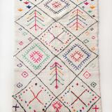 Moroccan Berber carpet Azilal ecru with black diamonds and colorful patterns 248x147cm