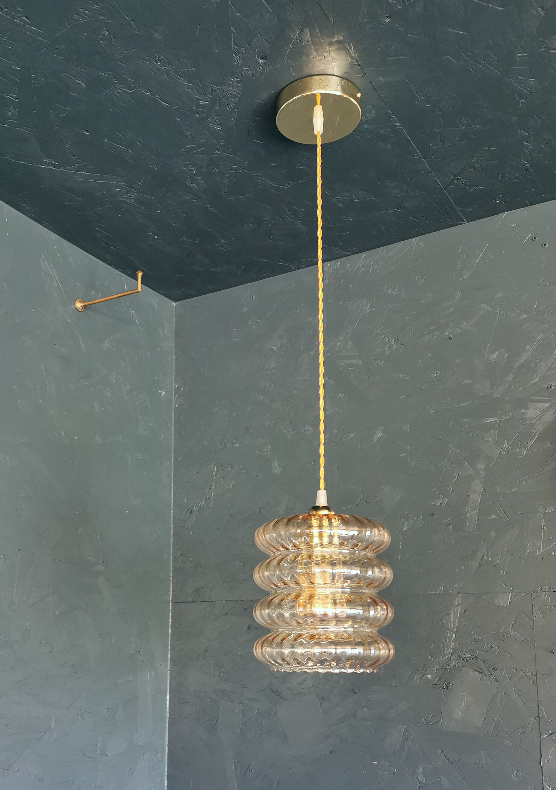 Pendant light 60s golden amber glass